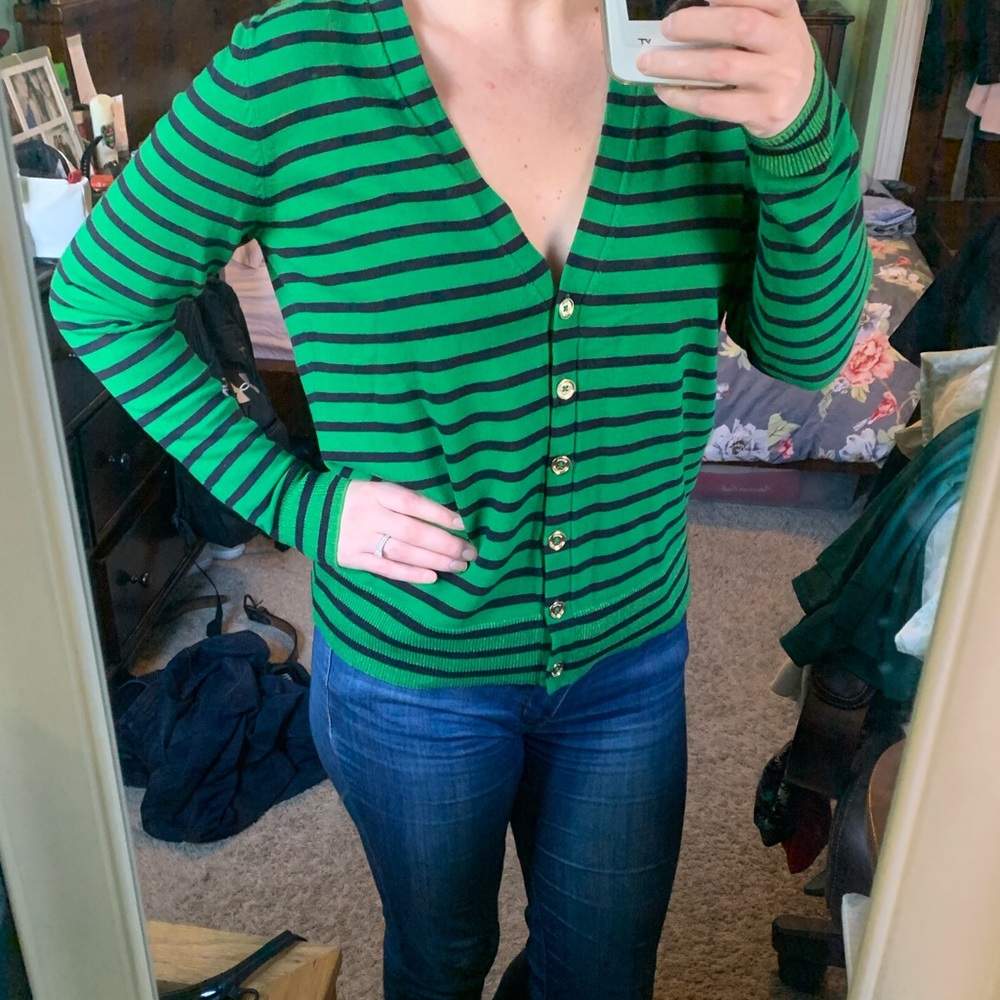 Green & black striped Michael Kors button sweater